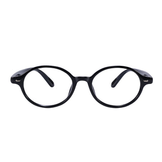 A pair of Chase Round Oval eyeglasses by EyeCandys, featuring black, thick frames and a round oval shape, viewed from the front on a white background—perfect as stylish Miu dupe glasses.