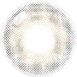 A close-up of Olola Amuse Grey contact lens by Olola, showing its dotted grey pattern with a transparent center and fading edges—ideal for dark eyes and available in myopia prescription.