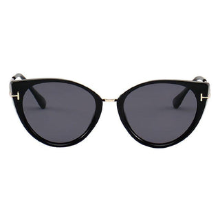 Cyprus Cat Eye Sunglasses by Eyecandys in Black Gold color. Stylish black cat eye sunglasses with elegant gold trim. Rx on the bottom