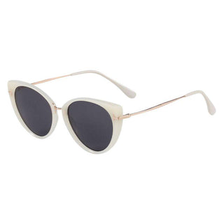 side view of Cyprus Cat Eye Sunglasses by Eyecandys in Milky Quartz color. Fashionable white sunglasses with black lenses in cat eye style