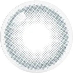 Olola Mellows Mystic Grey by Olola features a translucent center and dotted outer pattern, ideal for stylish looks. Shown on a white background, this color contact lens is also available with myopia prescription options.