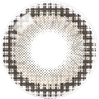 A close-up of Olola Meow Vivid Aby Brown by Olola, featuring a brown color contact lens with a beige pixelated outer pattern fading to a clear center, set against a white background—ideal for stylish colored lens seekers.
