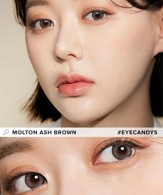 Design of the i-Sha Molton 1-Day Ash Brown (10pk) coloured contact lens from Eyecandys on a white background, showing the pixel dotted detail and limbal ring.