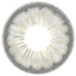 A donut-shaped pattern of small black, gray, and beige dots in a gradient—resembling EyeCandys Pink Label Angel Grey lenses—forms a circle with an empty white center.