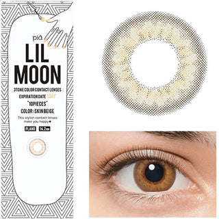 Detailed image of Eyecandys Lilmoon Skin Beige lens design on dark brown eye