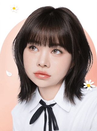 Girl with soft glam makeup wearing Eyecandys Pink Beige colored contact lenses – natural-looking prescription colored contact lenses