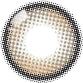 A single Olola Meow Natural Coon Brown contact lens by Olola, featuring a dotted brown pattern and clear center, viewed from above on a white background.