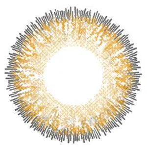 A circular abstract design with a white center, radiating yellow, gold, and gray lines resembling sunbursts—echoing the vibrant style of NEO Vision Glamour Brown (Custom Toric for Astigmatism) lenses by NEO Vision. The varied lines add dynamic energy.