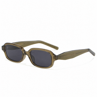 EyeCandys Side-Eye Green Tea rectangular sunglasses product shot featuring a trendy full-frame design. Lightweight unisex fashion sunglasses with a modern 90s-inspired rectangular silhouette, 52mm lenses, ideal for round and oval face shapes. Stylish everyday eyewear with UV protection in a popular Green Tea frame color.