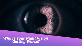 Close-up of a dilated pupil in low light, representing difficulty with night vision