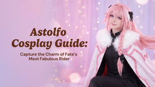 Astolfo Fate Apocrypha cosplay with EyeCandys violet contacts and pink fantasy cloak