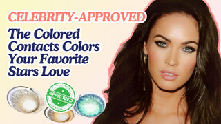 Celebrity-inspired image showcasing colored contact lenses approved and loved by stars, highlighting trendy lens shades for bold and captivating looks.