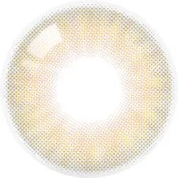 A close-up of Olola Amuse Brown contact lens by Olola, featuring a transparent center and dotted edge pattern to enhance your iris. Suitable for myopia prescriptions and designed for up to 6 months of use.