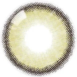 A close-up of Olola Dearsome Olive Green contact lenses by Olola, featuring an olive green and black gradient pattern with a clear pupil center—perfect color contacts for dark eyes seeking a bold transformation.