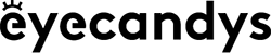 The word "eyecandys" in bold, black lowercase letters. The dot above the "e" is stylized to resemble a crown. The background is light gray.