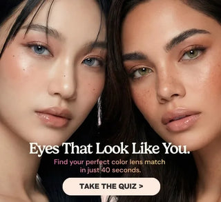 Two female models showcasing EyeCandys prescription colored contact lenses