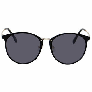 The EyeCandys Infinity Oversized Oval features round black frames with dark lenses and thin metal arms in a vintage style, displayed against a white background.