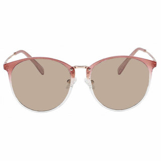 The EyeCandys Infinity Oversized Oval features transparent pink oversized oval frames and light brown lenses, shown from the front on a white background.