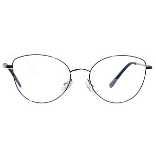 The EyeCandys Madame Cat Eye features lightweight metal frames with thin black arms, large cat-eye lenses, nose pads, and black plastic tips for a sleek, modern look.