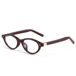 EyeCandys Loretta oval full-frame prescription glasses in Milk Tea, lightweight TR material, medium fit
