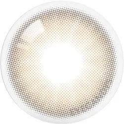 The Olola Mellows Cotton Brown by Olola is a single contact lens with a gradient dotted brown pattern, dense at the edge and fading toward the clear center; available in myopia prescription or non-prescription options.