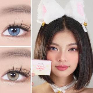 MooMoo Costume Set with Doe Blue & Golden Brown EyeCandys lenses, cat ears, and lace choker, limited edition.