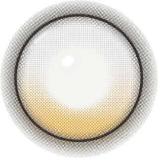 A close-up of the i-Girl One Pick Balance Golden Hour Brown lens by i-Girl, featuring a gradient from yellow to white at the center and a thin dark outer ring for natural eye color enhancement and comfortable wear.