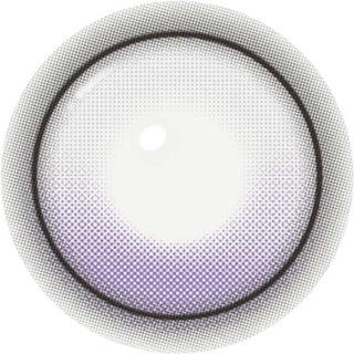 A close-up view of the i-Girl One Pick Balance Lavender Mist Purple lens by i-Girl, featuring a round shape, faint purple tint, dotted pattern, dark outer ring, and white center for natural blending.