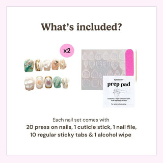 Reusable press on nails kit by EyeCandys including 20 nails, nail file, cuticle stick, alcohol wipe, and 10 sticky tabs for secure application.