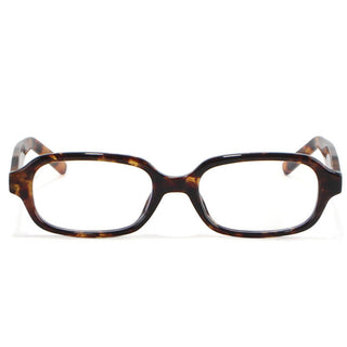 EyeCandys Side Eye prescription glasses in Tortoiseshell, rectangular silhouette, lightweight TR frame, blue light filter option