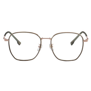 The EyeCandys Therese Oversized Square glasses feature a gold and green TR and metal frame, clear nose pads, and black-tipped temple arms for a lightweight style, shown against a white background.