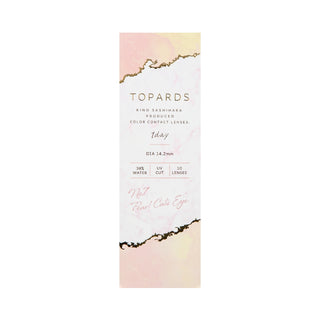 EyeCandys Topards 1-Day Pearl Cats Eye (10pk) prescription colored contact lens box packaging available at EyeCandys, Korean daily disposable beige brown contact lenses with UV blocking, 10 pack natural cosmetic contact lenses for dark eyes, hydrating everyday wear