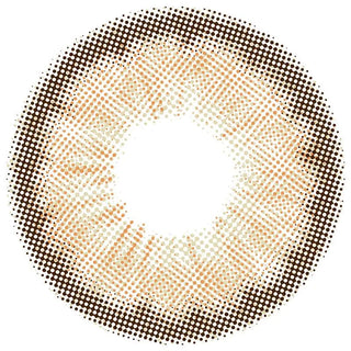 A circular pattern like the EyeCandys Pink Label Angel Brown Contact Lens features small brown, beige, and black dots forming a ring with a white center and dark border on a white background, resembling an eye's iris.