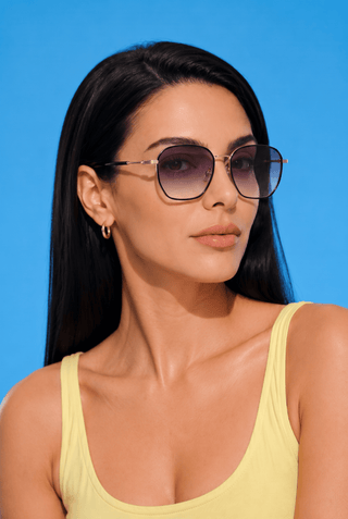 EyeCandys Azores Oversized Square sunglasses model shot featuring oversized square sunglasses with UV protection, trendy women's fashion eyewear, designer-inspired shades for everyday wear, summer outfits, vacation, street style, luxury fashion, and modern chic looks.
