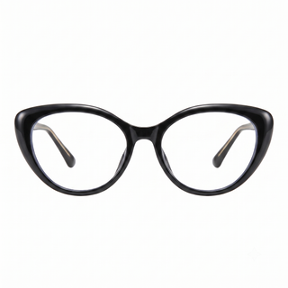 EyeCandys Bardot Cat Eye Black clear lens glasses model shot featuring elegant black cat-eye frames with non-prescription clear lenses, trendy women's fashion eyewear for everyday wear, office style, and modern chic looks.