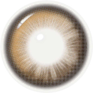 A close-up of i-Girl One Pick Becca Azuki Brown lenses by i-Girl, showing a dark outer ring, clear center, and dotted halftone pattern for a natural iris look—ideal for colored contact lens fans.