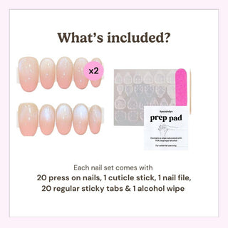 Reusable press on nails kit by EyeCandys including 20 nails, nail file, cuticle stick, alcohol wipe, and 10 sticky tabs for secure application.