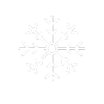 A simple, symmetrical white snowflake icon with six branches, each with smaller offshoots, set against a light gray background.