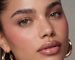 Close-up of model wearing EyeCandys prescription colored contact lenses