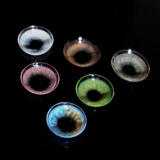 Macro shot of EyeCandys hazel colored contact lens. High-quality lenses designed to enhance natural eye color with vibrant, realistic hues for a stunning, eye-catching look and all-day comfort.