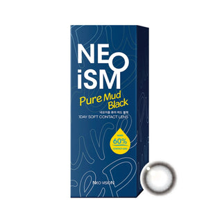 EyeCandys NEOism Mud Black colored contact lens packaging - sleek and stylish box design, premium prescription cosmetic lenses, high-quality daily wear lenses, trendy eye enhancement