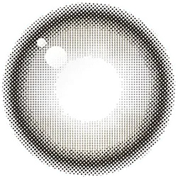 A circular pattern with black halftone dots in concentric rings resembles the design of Gemhour Demeter 1-Day 13.0 Pebble Grey (10pk) contact lenses, featuring two small white circles at the upper left and a white, empty center.