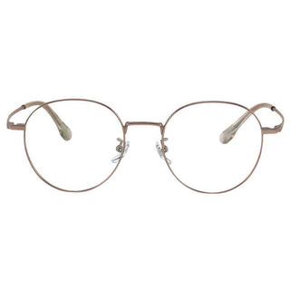 The EyeCandys Luna Round features thin, round metal frames with clear lenses, inspired by vintage titanium styles. They have adjustable nose pads and curved arms with plastic tips, shown on a plain white background.