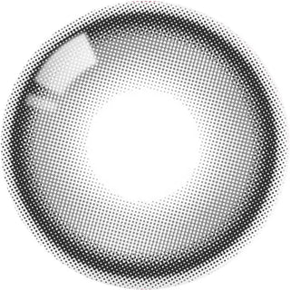 A black and white halftone circle with a gradient effect resembles grey color contacts and a stylized cat eye, similar to the Olola Meow Natural Coon Grey by Olola.