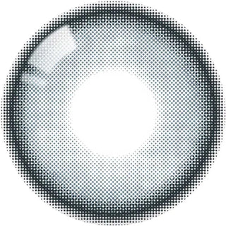 A close-up image of a transparent contact lens with a fine, dotted black pattern around the edge and a clear center, resembling the circular gradient design of Olola Meow Natural Siam Blue by Olola.