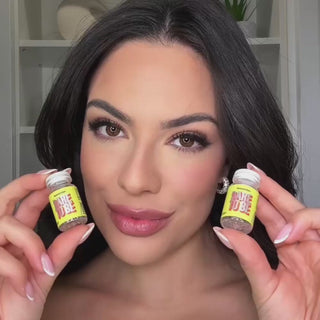Model trying on EyeCandys Dare to Be Hazel colored contact lenses, showing the natural hazel color transformation, close-up eye views, before-and-after effect, and realistic daily wear look on brown eyes.
