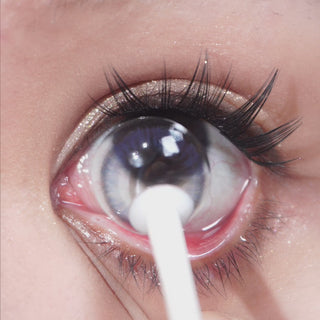Video showing application of EyeCandys NEO Monet Blue colored contact lens on eye – prescription color contact lenses, toric lenses for astigmatism.