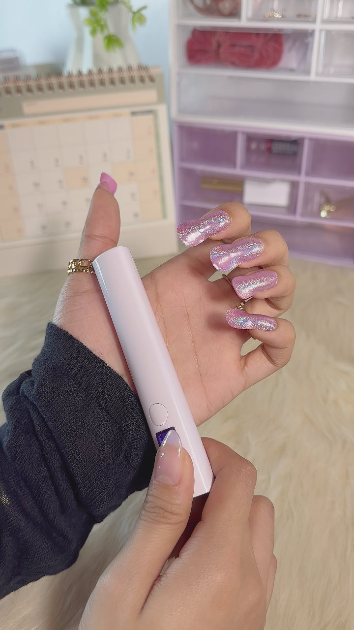 EyeCandys Supernova Gel Nail Stickers application video – shimmering pink gel nail wraps for a flawless, glossy, and chip-resistant finish