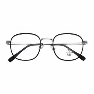 EyeCandys Stunner Square fashion glasses feature thin black metal rectangular frames with rounded edges, a silver bridge, clear lenses, and a small sticker on the left lens.