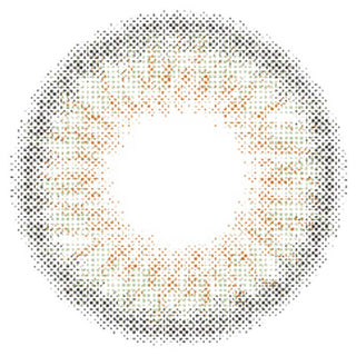 A circular pattern of small black, orange, and gray dots forms a ring with a white center, fading outward—resembling an iris—perfect for N's Collection Zunda Mochi Green (10pk) green contacts by N's Collection for myopia.